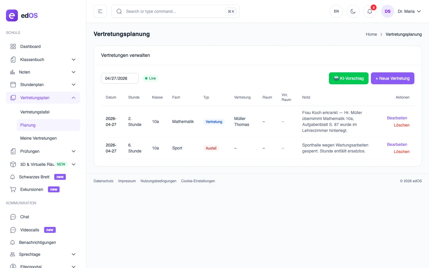 Vertretungsplanung