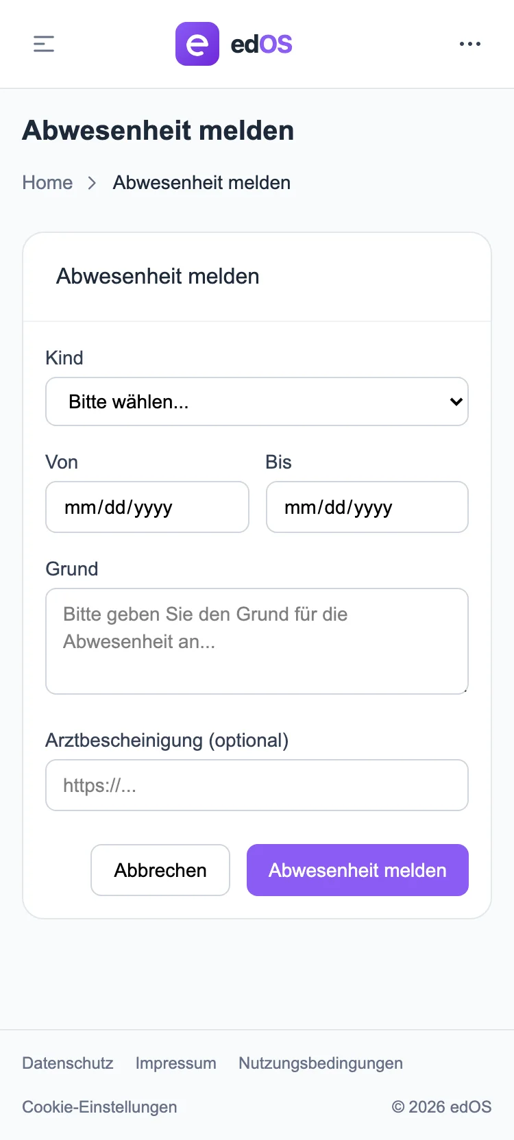 Abwesenheit melden