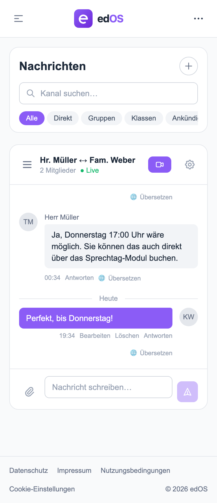 Direktchat mit Lehrkraft