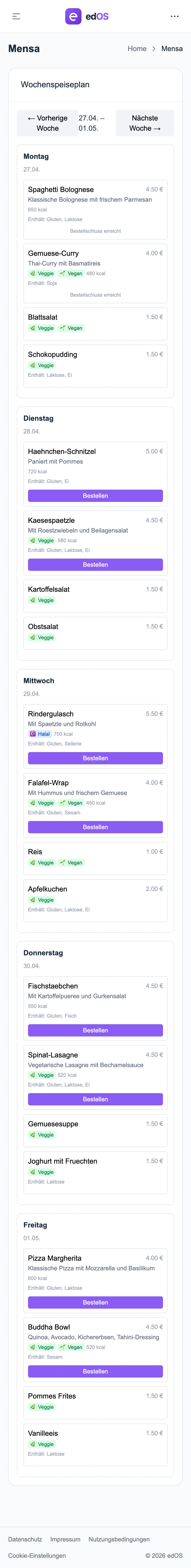 Mensa Speiseplan