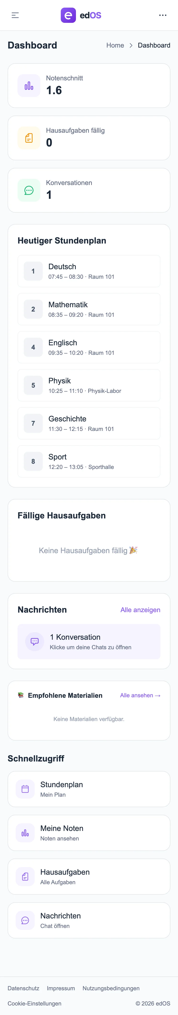 Schüler-Dashboard